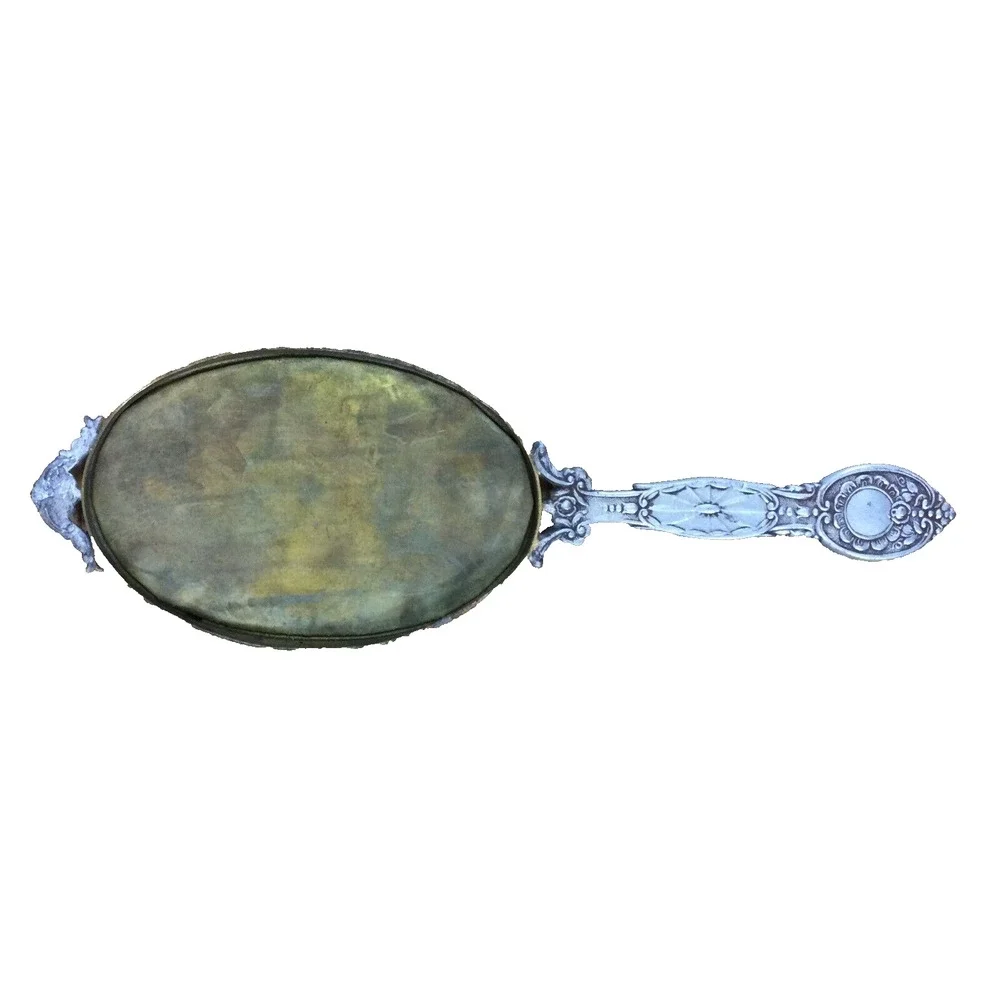 Vintage Art Deco Silver Plated Vanity Hand Mirror Flower Design NO Mirror Glass